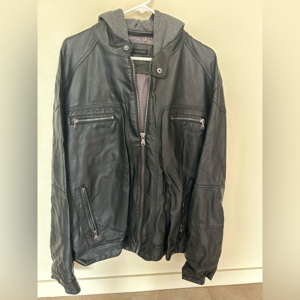 Men’s Calvin Klein Leather Jacket with hood, XL